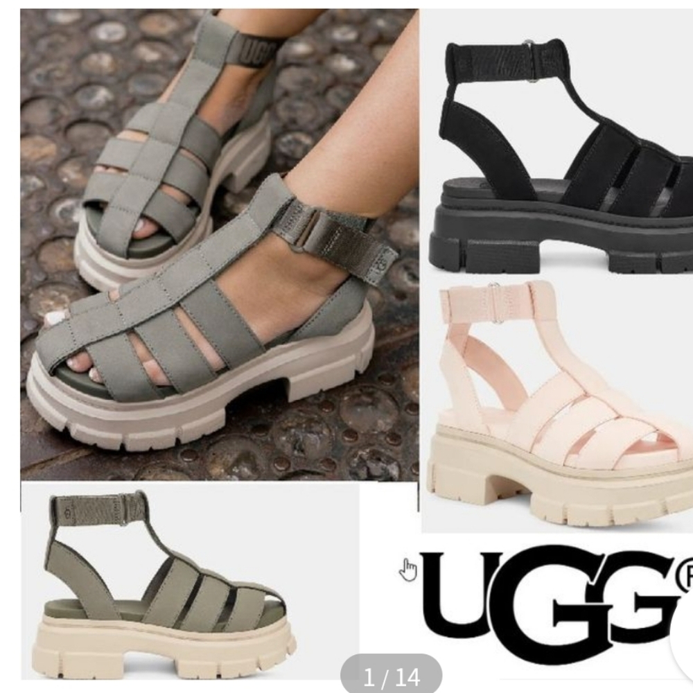 Ugg Ashton Strappy Sandal Platform Cutouts Army Moss Green Comfortable Shoes NEW